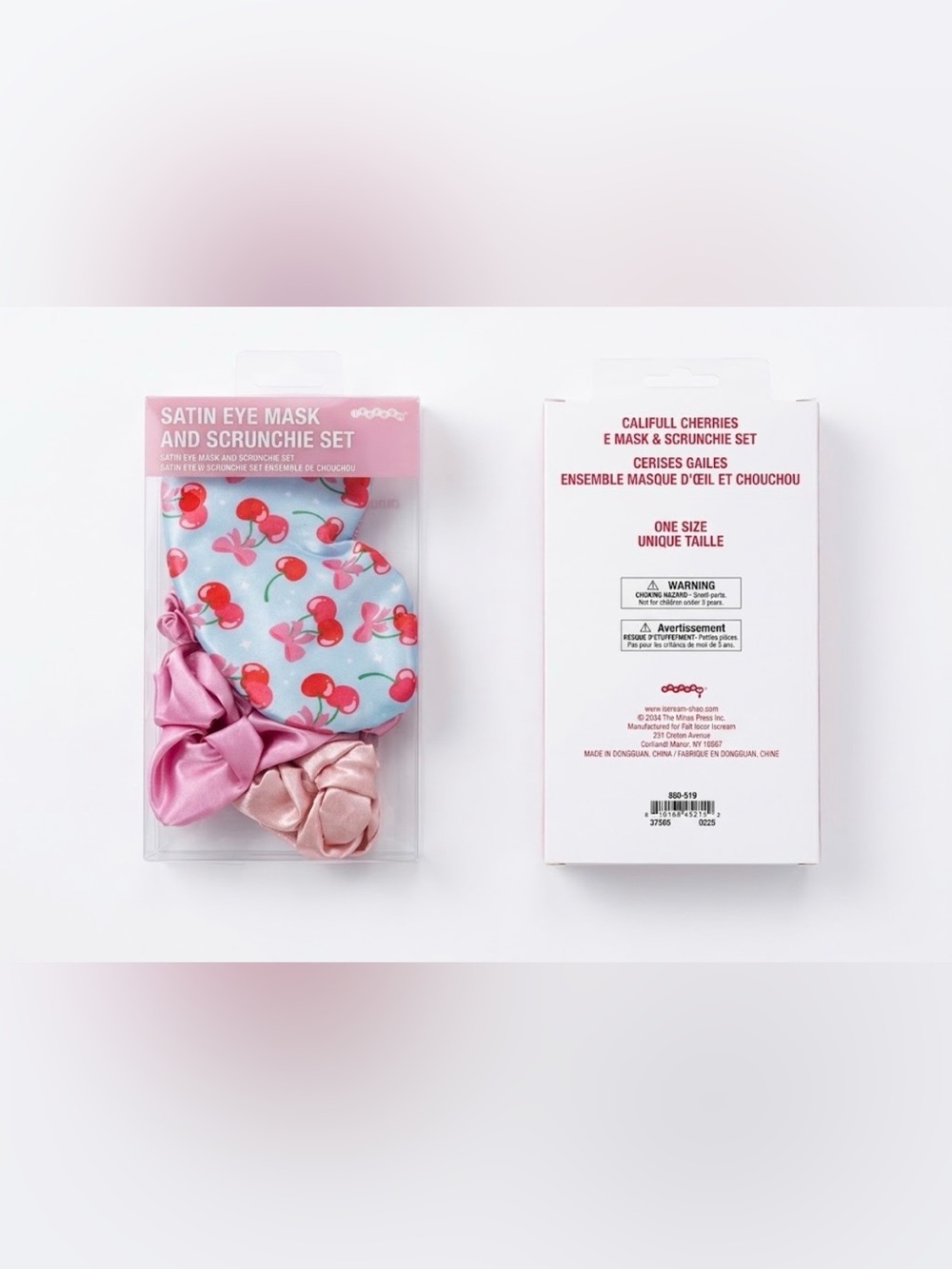 NWT Iscream Cheerful Cherries Satin Eye Mask & Scrunchie Set - One Size